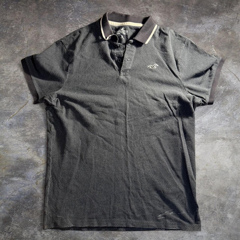 Hollister Advanced Stretch Mens Polo Shirt Black Gray Geometric Pattern Size L
